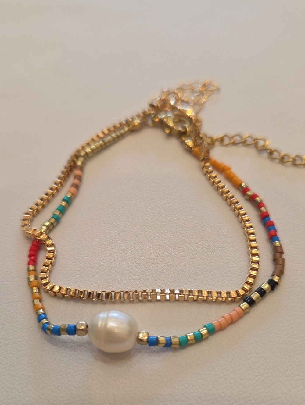 Gold-tone & Multi-Color Beaded Pearl Bracelets